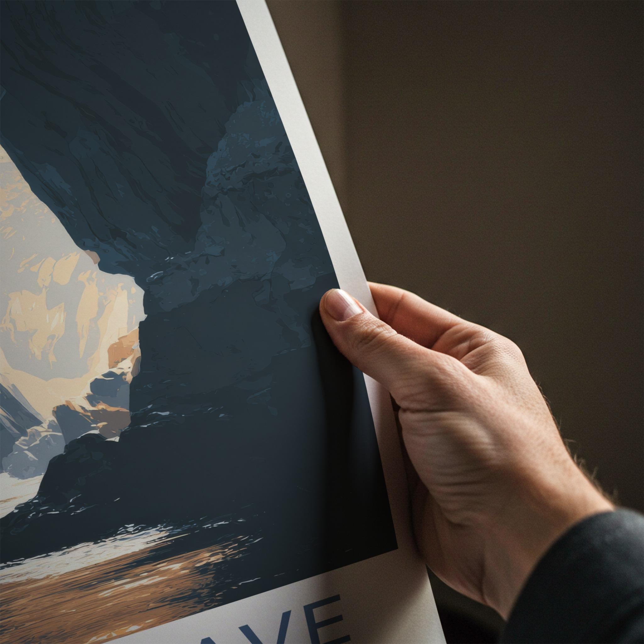 Smoo Cave Poster - Scotland Travel Art - Sunlit Cave Water Home Decor