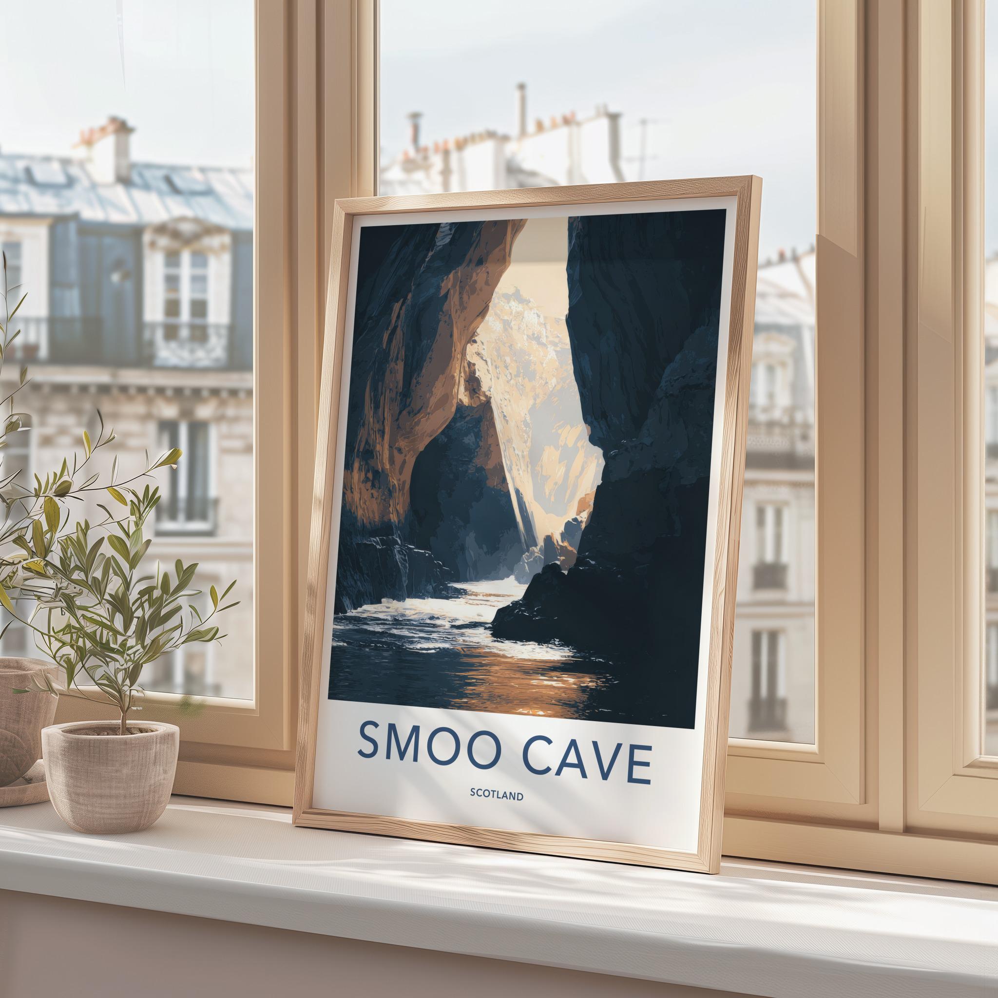 Smoo Cave Poster - Scotland Travel Art - Sunlit Cave Water Home Decor