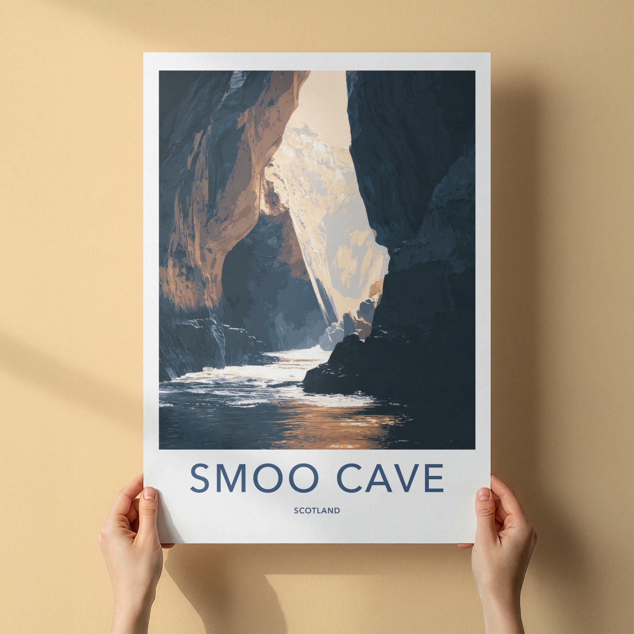 Smoo Cave Poster - Scotland Travel Art - Sunlit Cave Water Home Decor