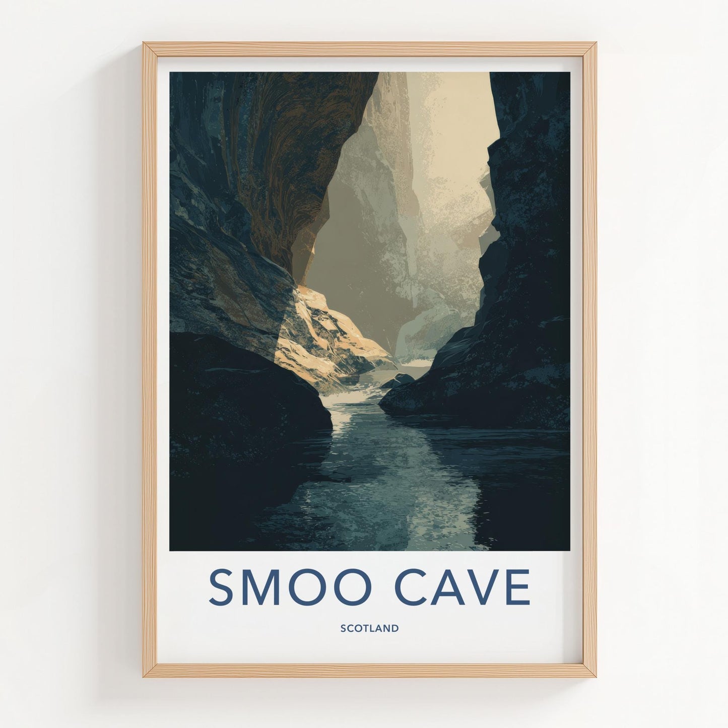 Smoo Cave Poster - Scotland Travel Art - Sunlit Cavern River Home Decor