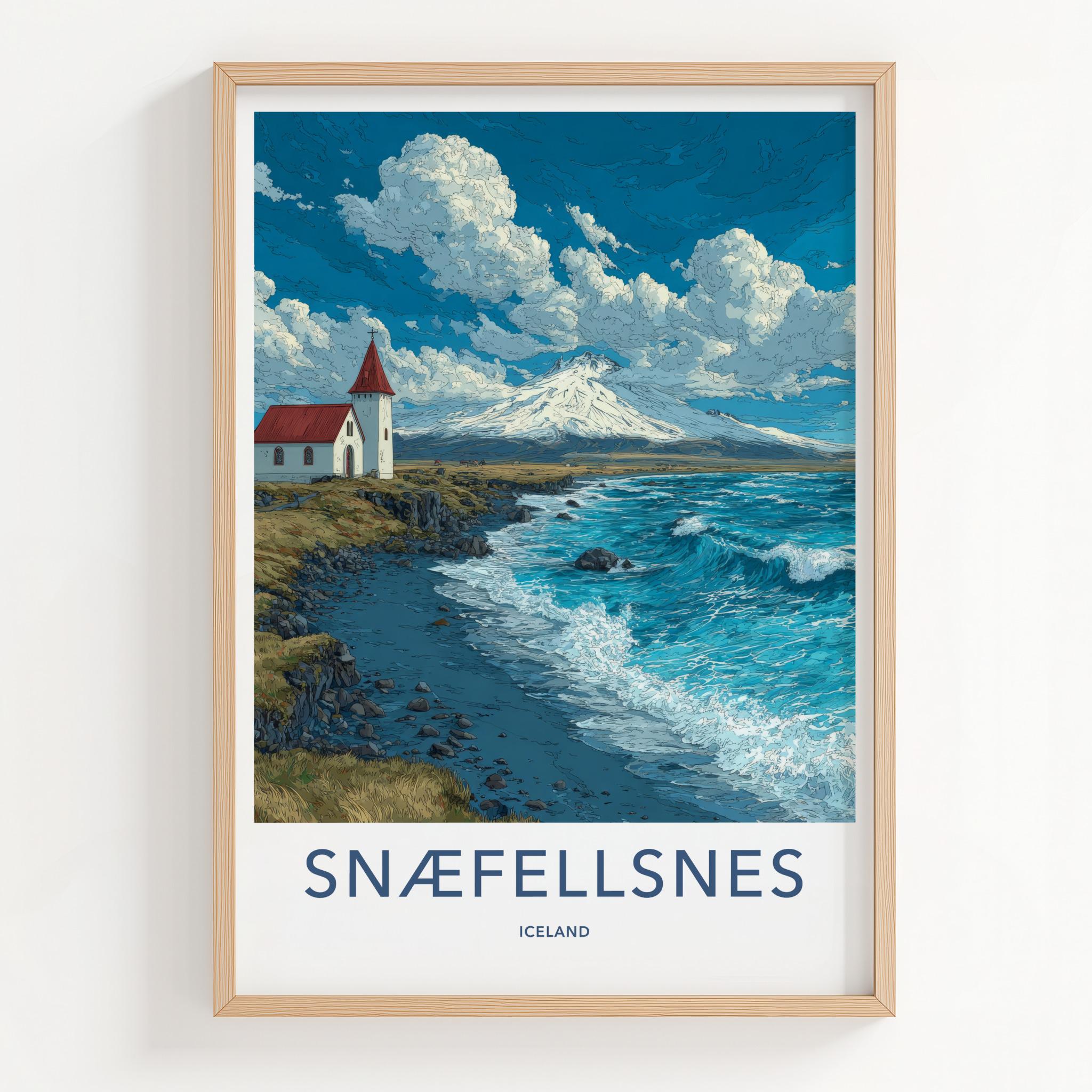 Snaefellsnes Poster - Iceland Art Print - Church Mountain Waves Home Decor
