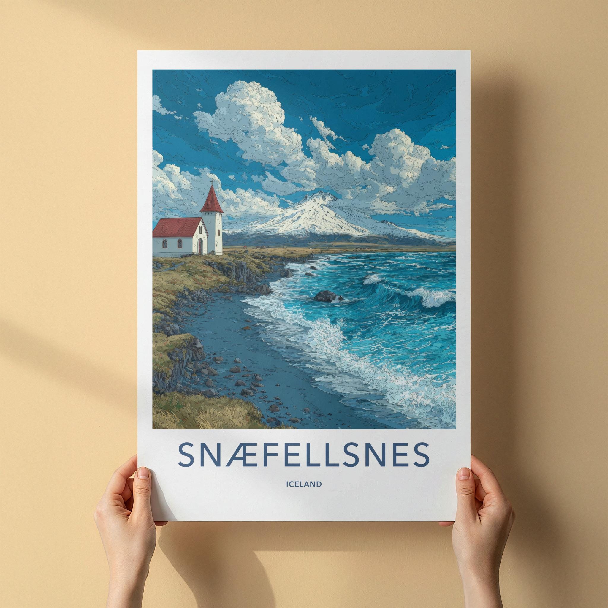 Snaefellsnes Poster - Iceland Art Print - Church Mountain Waves Home Decor