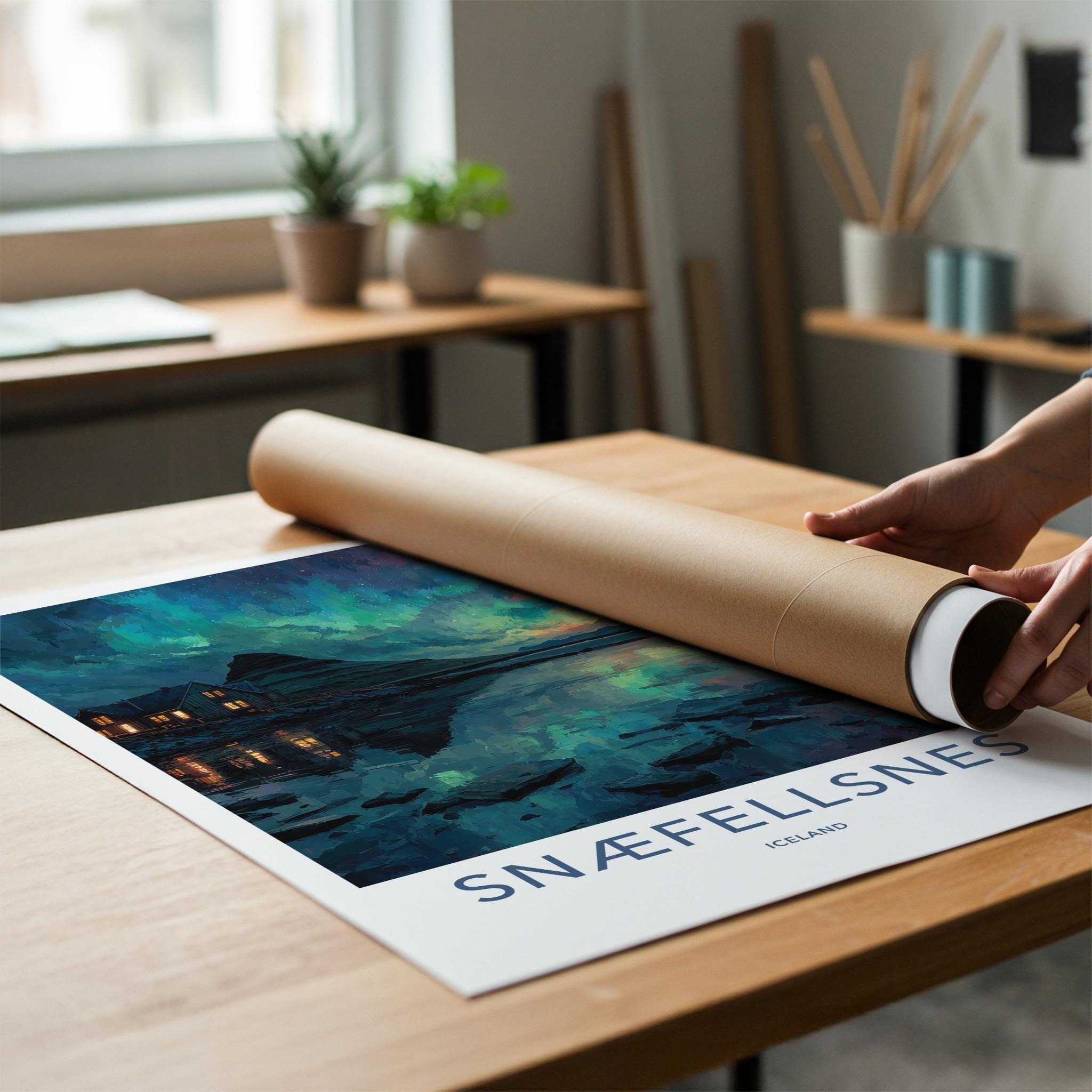 Snaefellsnes Poster - Iceland Travel Art - Aurora Mountain House Home Decor