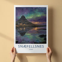 Snaefellsnes Poster - Iceland Travel Art - Aurora Reflected Water Home Decor