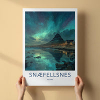 Snaefellsnes Poster - Iceland Travel Art - Mountain Aurora Reflection Home Decor