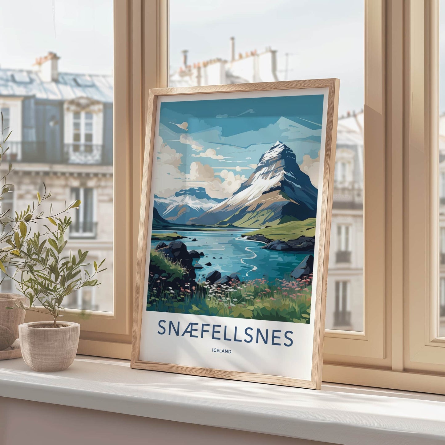 Snaefellsnes Poster - Iceland Travel Art - Snowy Mountain Lake Home Decor
