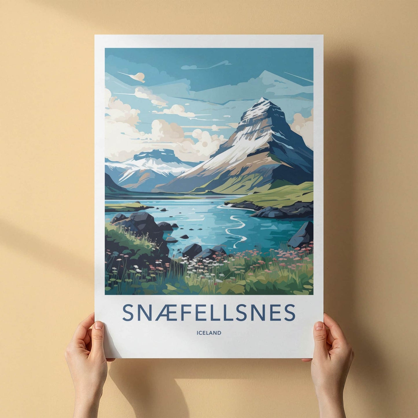 Snaefellsnes Poster - Iceland Travel Art - Snowy Mountain Lake Home Decor