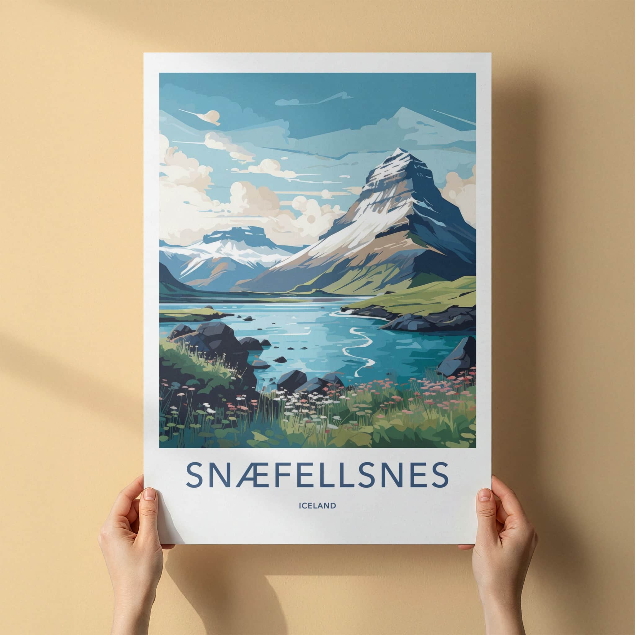 Snaefellsnes Poster - Iceland Travel Art - Snowy Mountain Lake Home Decor