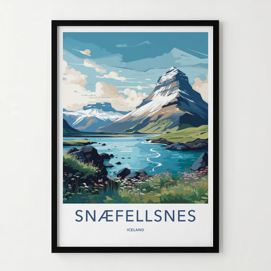 Snaefellsnes Poster - Iceland Travel Art - Snowy Mountain Lake Home Decor