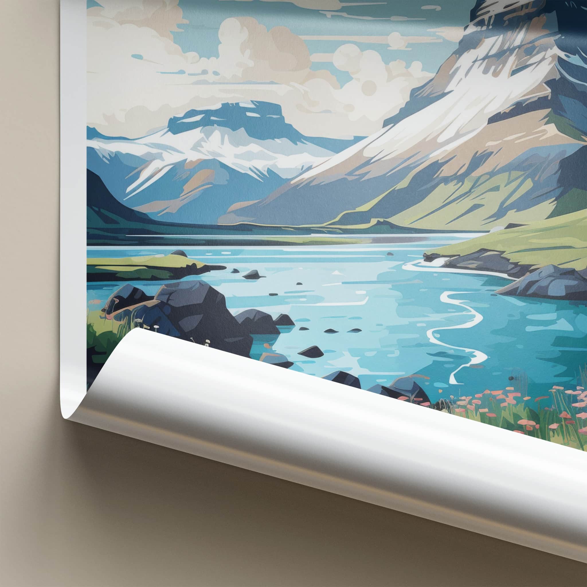 Snaefellsnes Poster - Iceland Travel Art - Snowy Mountain Lake Home Decor