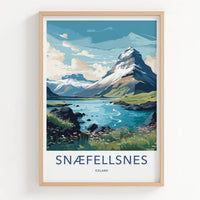 Snaefellsnes Poster - Iceland Travel Art - Snowy Mountain Lake Home Decor