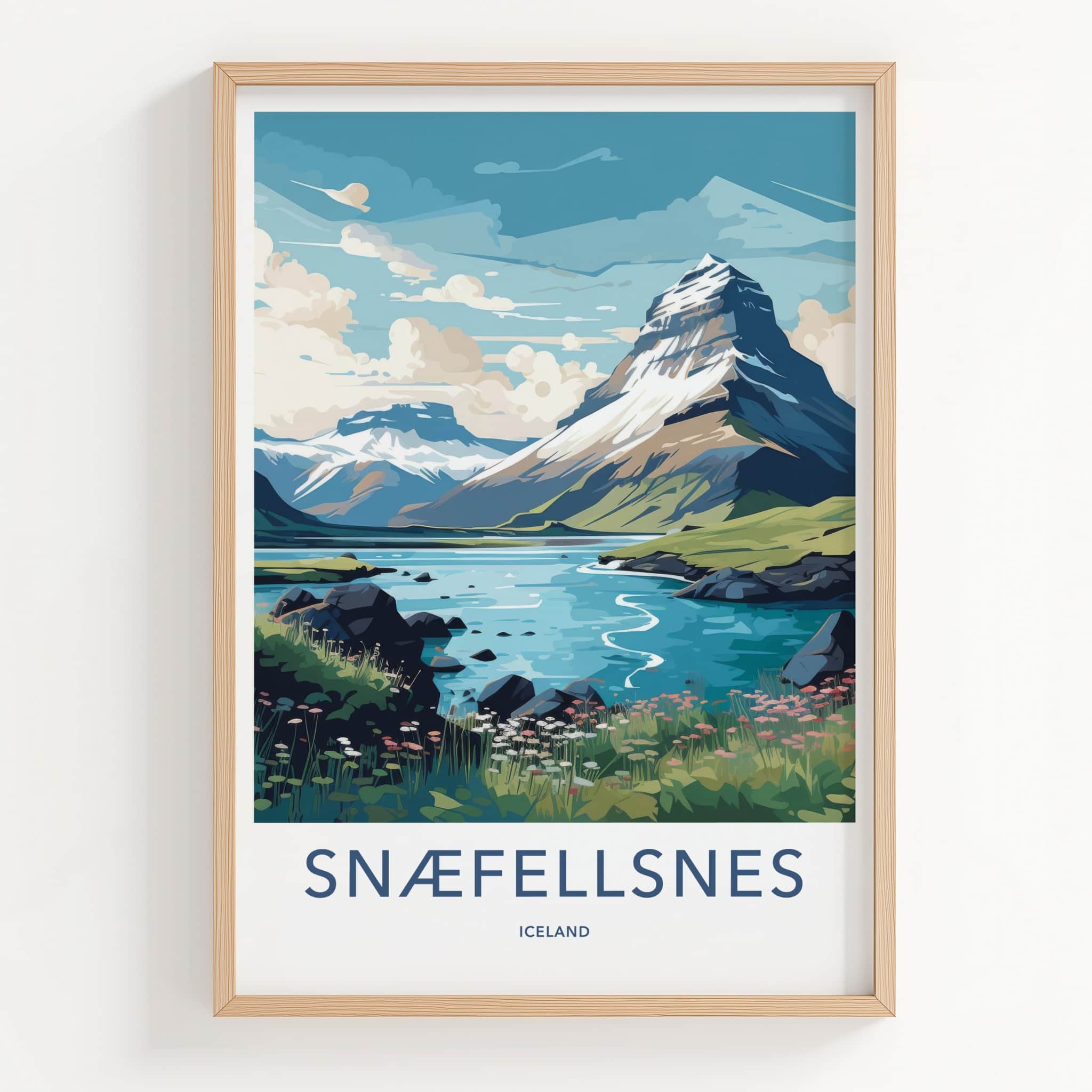 Snaefellsnes Poster - Iceland Travel Art - Snowy Mountain Lake Home Decor