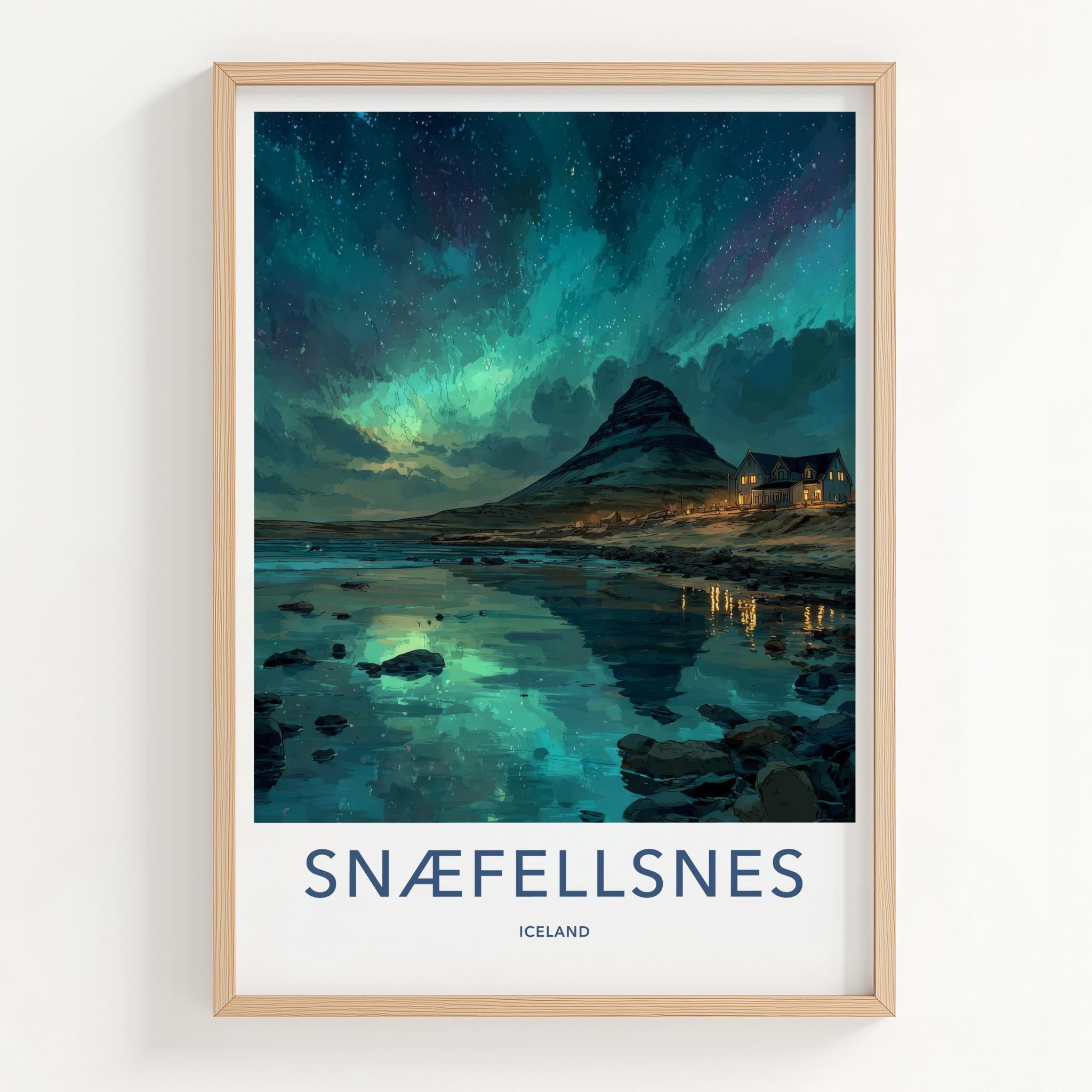 Snaefellsnes Poster - Iceland Wall Art - Mountain Shore Aurora Home Decor