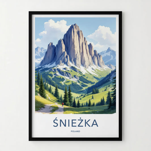 Sniezka Poster - Poland Travel Art - Towering Mountain Valley Home Decor