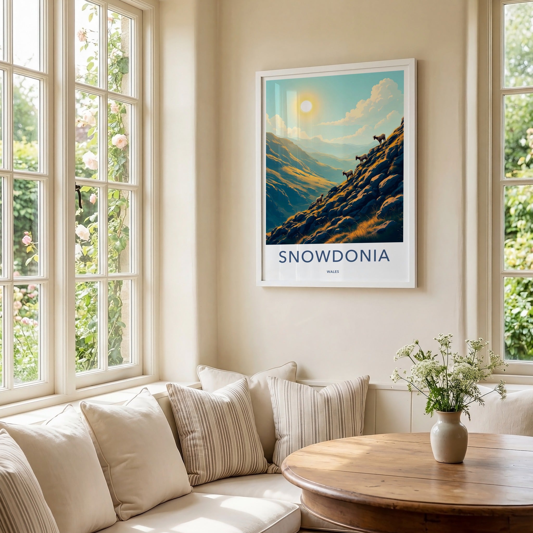 Snowdonia Poster - Wales Travel Art - Goats Sunny Slopes Home Decor