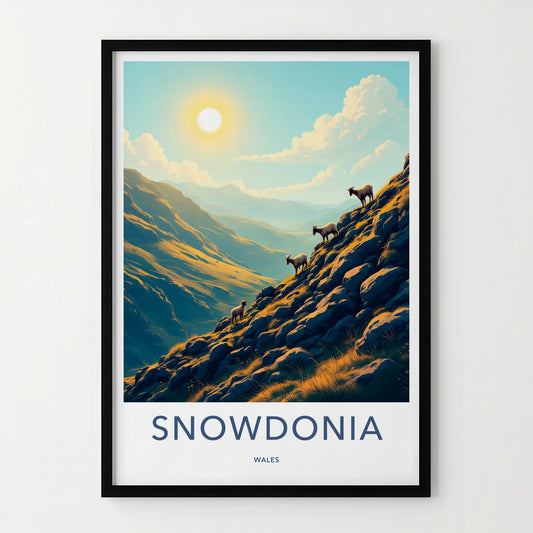Snowdonia Poster - Wales Travel Art - Goats Sunny Slopes Home Decor