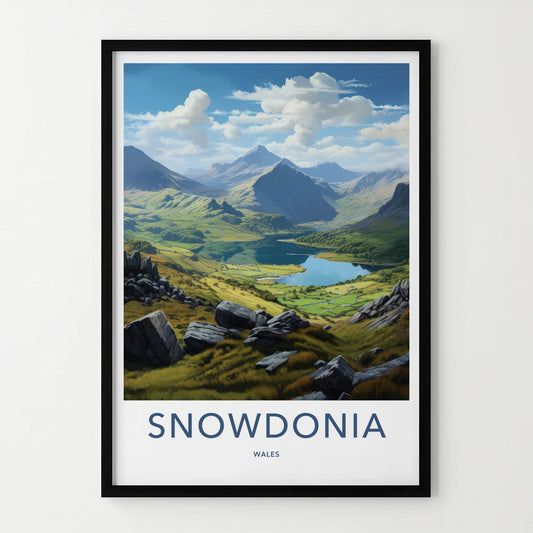Snowdonia Poster - Wales Travel Art - Mountain Lake Valley Home Decor