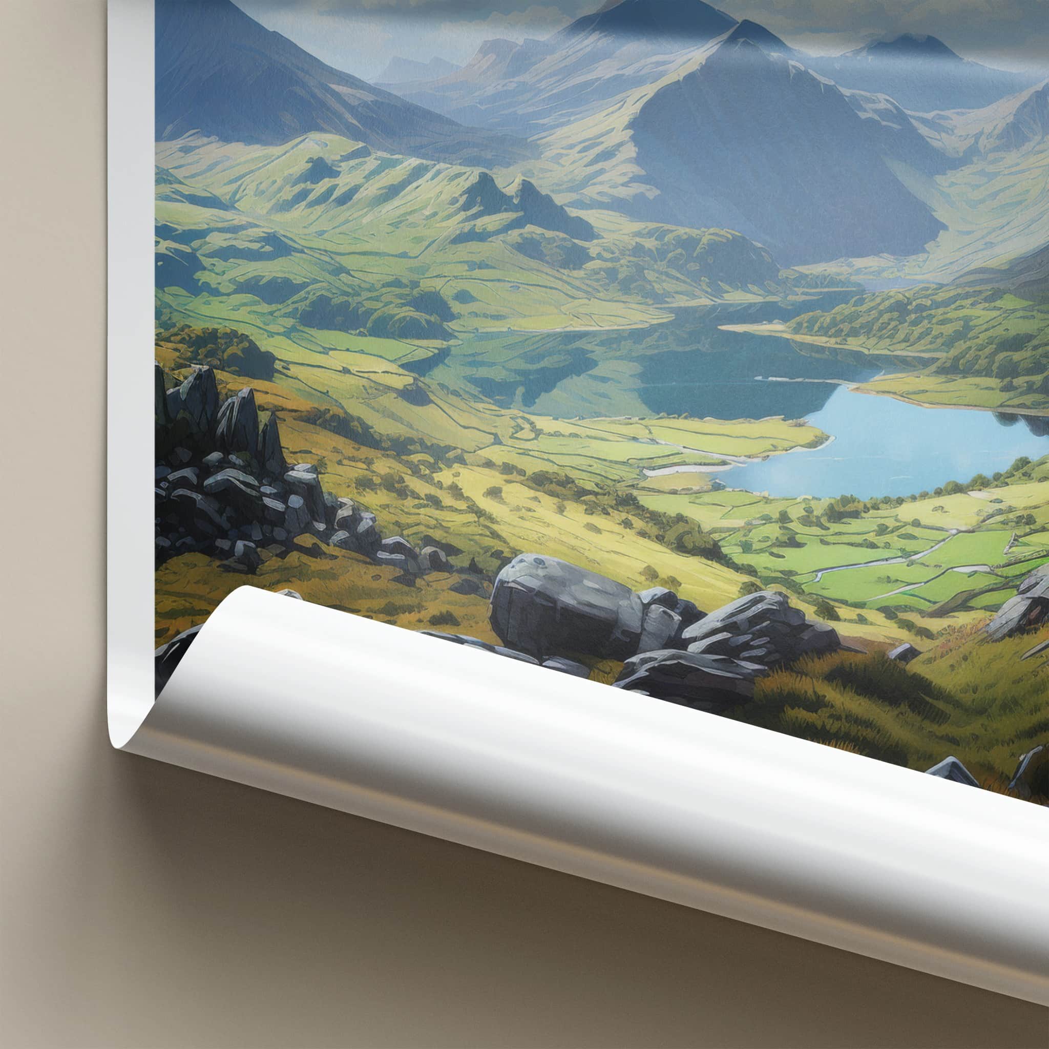 Snowdonia Poster - Wales Travel Art - Mountain Lake Valley Home Decor