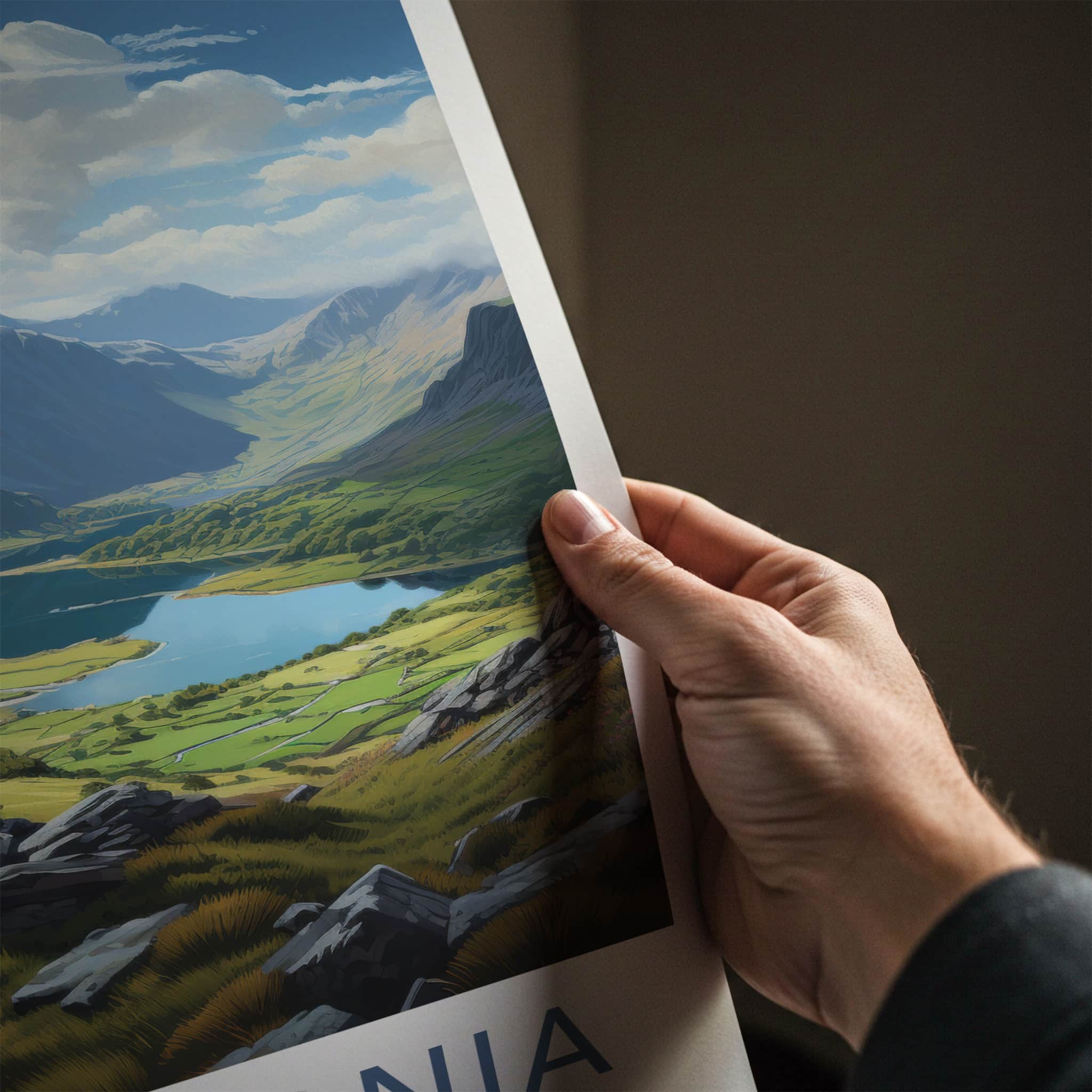 Snowdonia Poster - Wales Travel Art - Mountain Lake Valley Home Decor