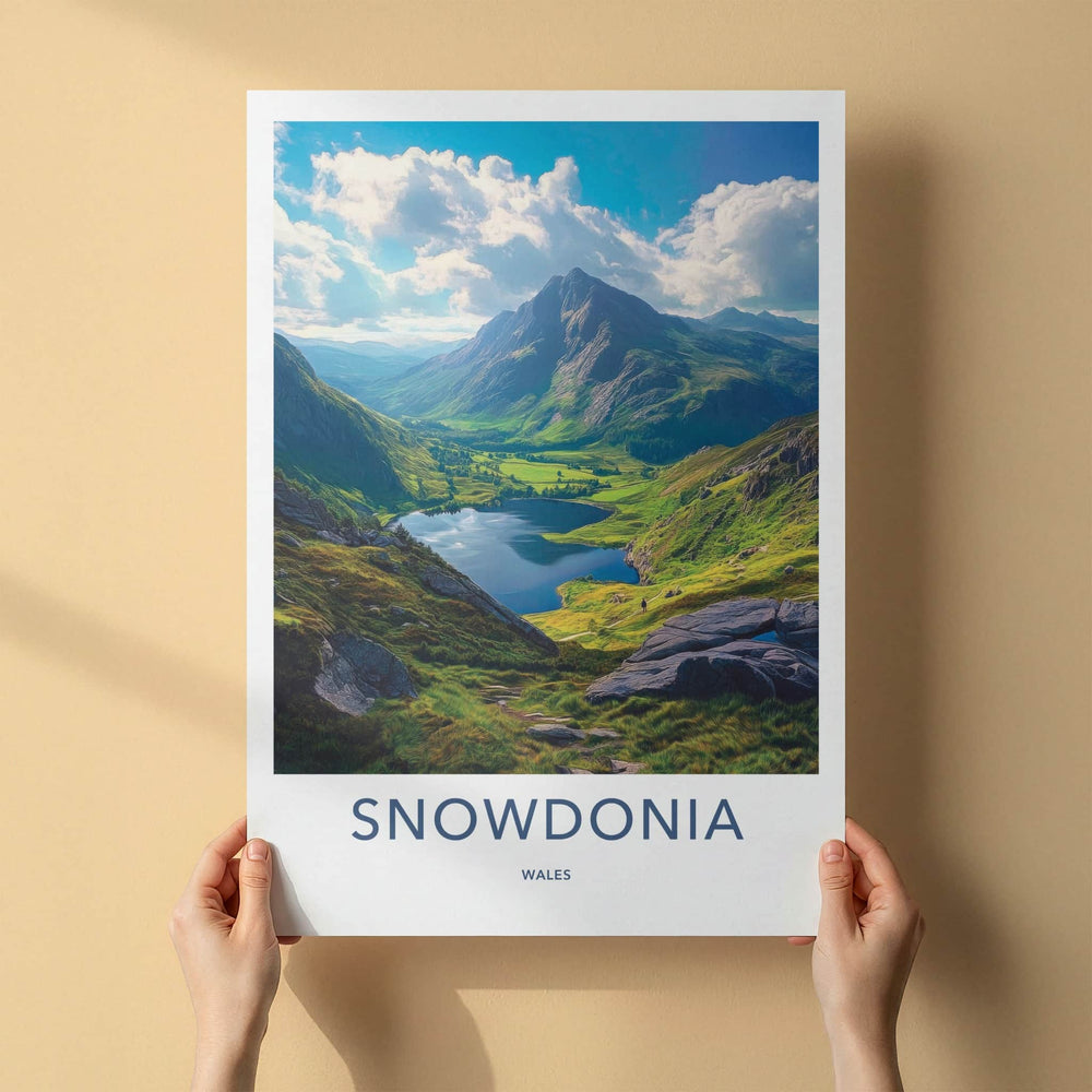 Snowdonia Poster - Wales Travel Art - Serene Mountain Lake Home Decor