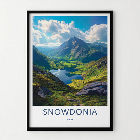 Snowdonia Poster - Wales Travel Art - Serene Mountain Lake Home Decor