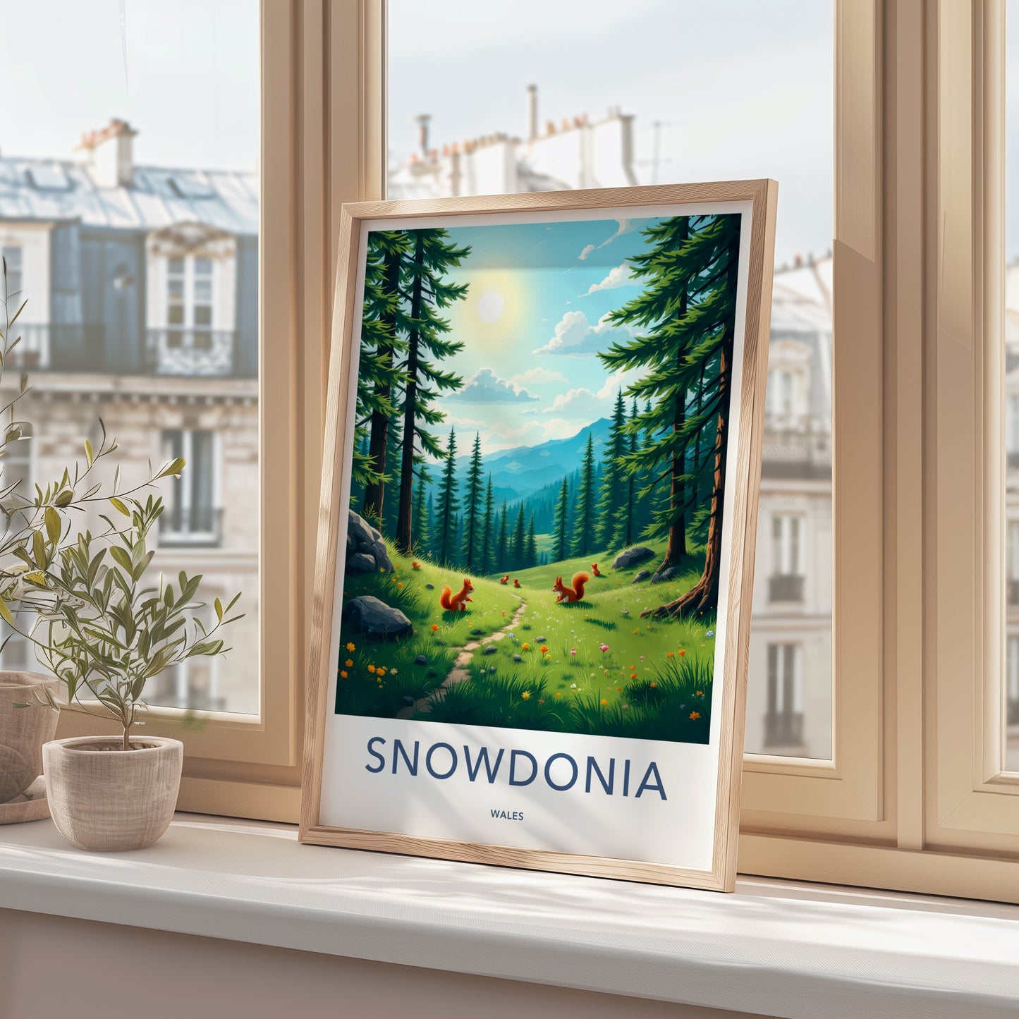 Snowdonia Poster - Wales Travel Art - Sunny Forest Path Home Decor