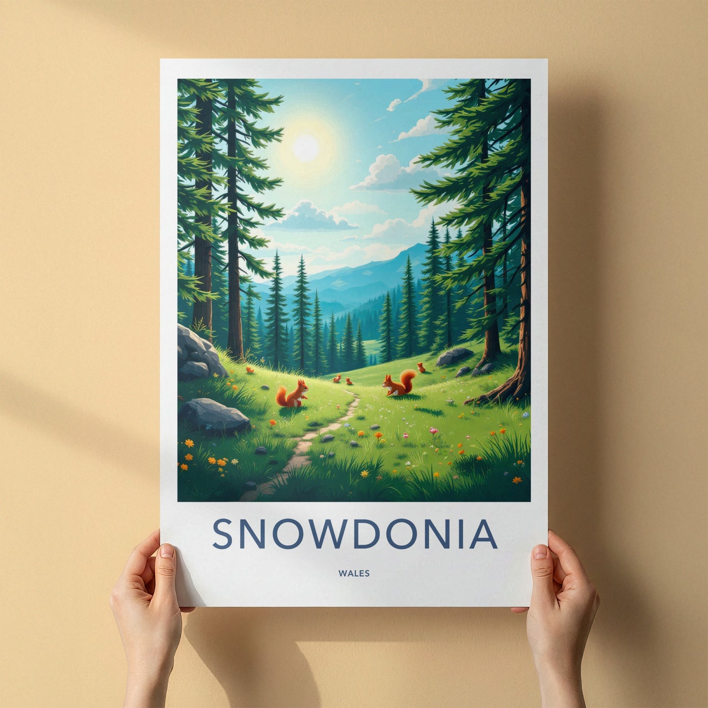 Snowdonia Poster - Wales Travel Art - Sunny Forest Path Home Decor