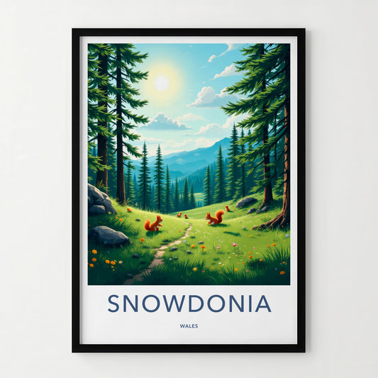 Snowdonia Poster - Wales Travel Art - Sunny Forest Path Home Decor