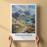 Snowdonia Poster - Wales Travel Print - Mountain Lake Path Home Decor