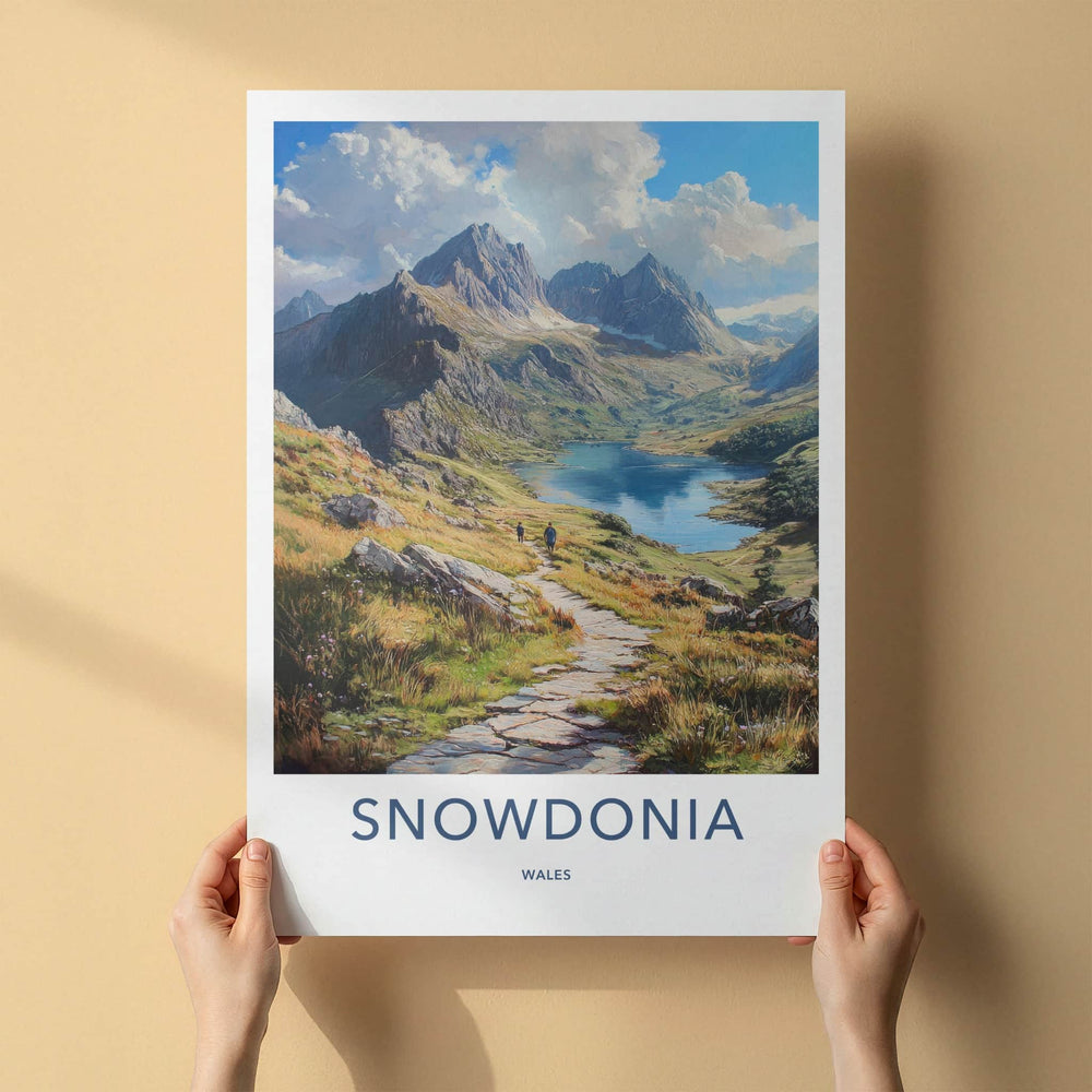 Snowdonia Poster - Wales Travel Print - Mountain Lake Path Home Decor