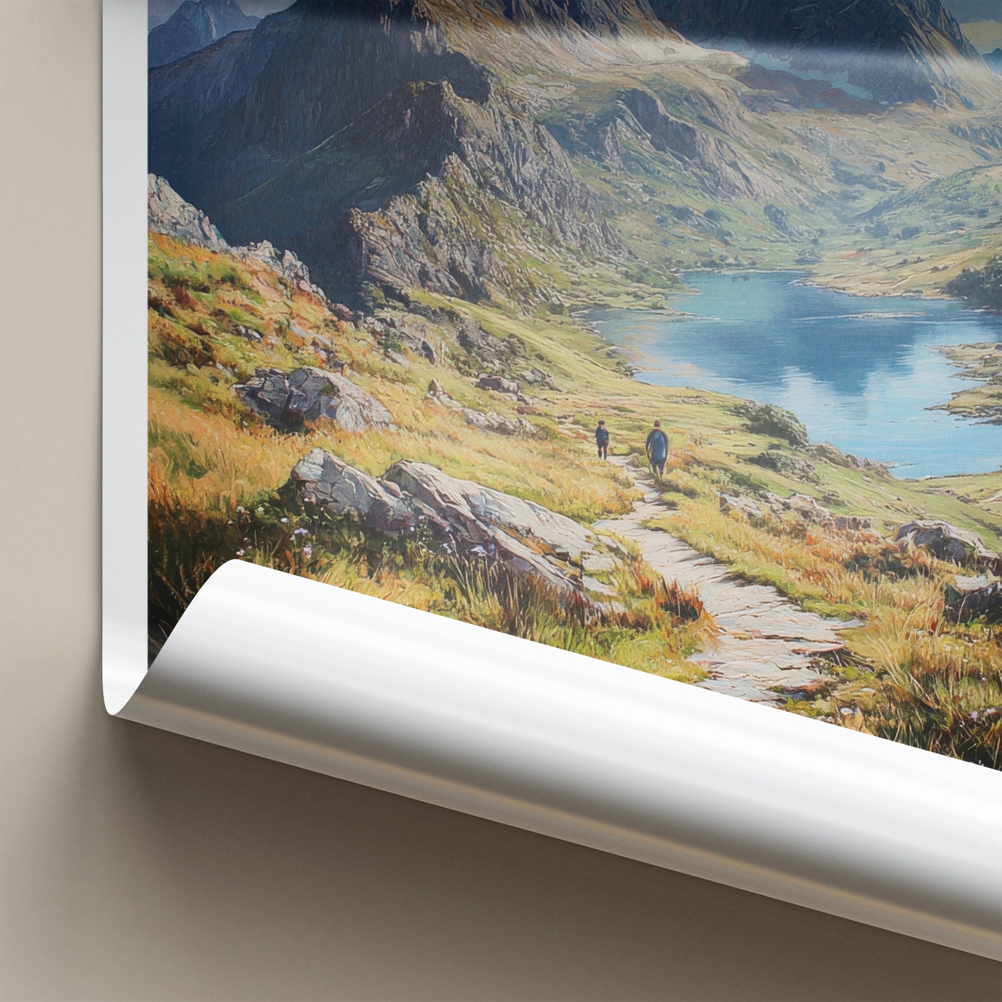 Snowdonia Poster - Wales Travel Print - Mountain Lake Path Home Decor