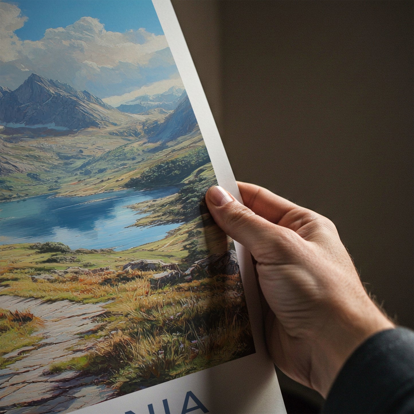 Snowdonia Poster - Wales Travel Print - Mountain Lake Path Home Decor