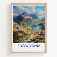 Snowdonia Poster - Wales Travel Print - Mountain Lake Path Home Decor