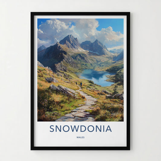 Snowdonia Poster - Wales Travel Print - Mountain Lake Path Home Decor