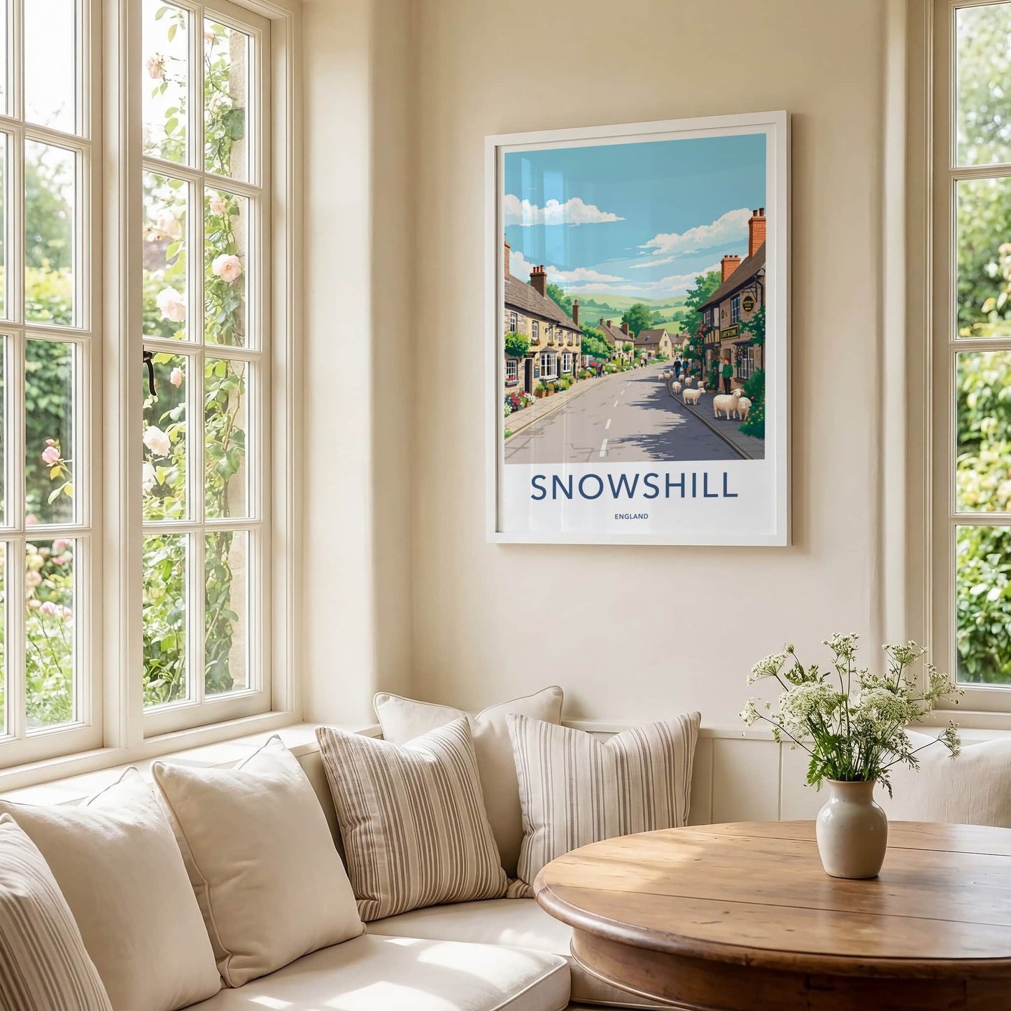 Snowshill Poster - England Travel Art - Cotswold Sheep Village Home Decor