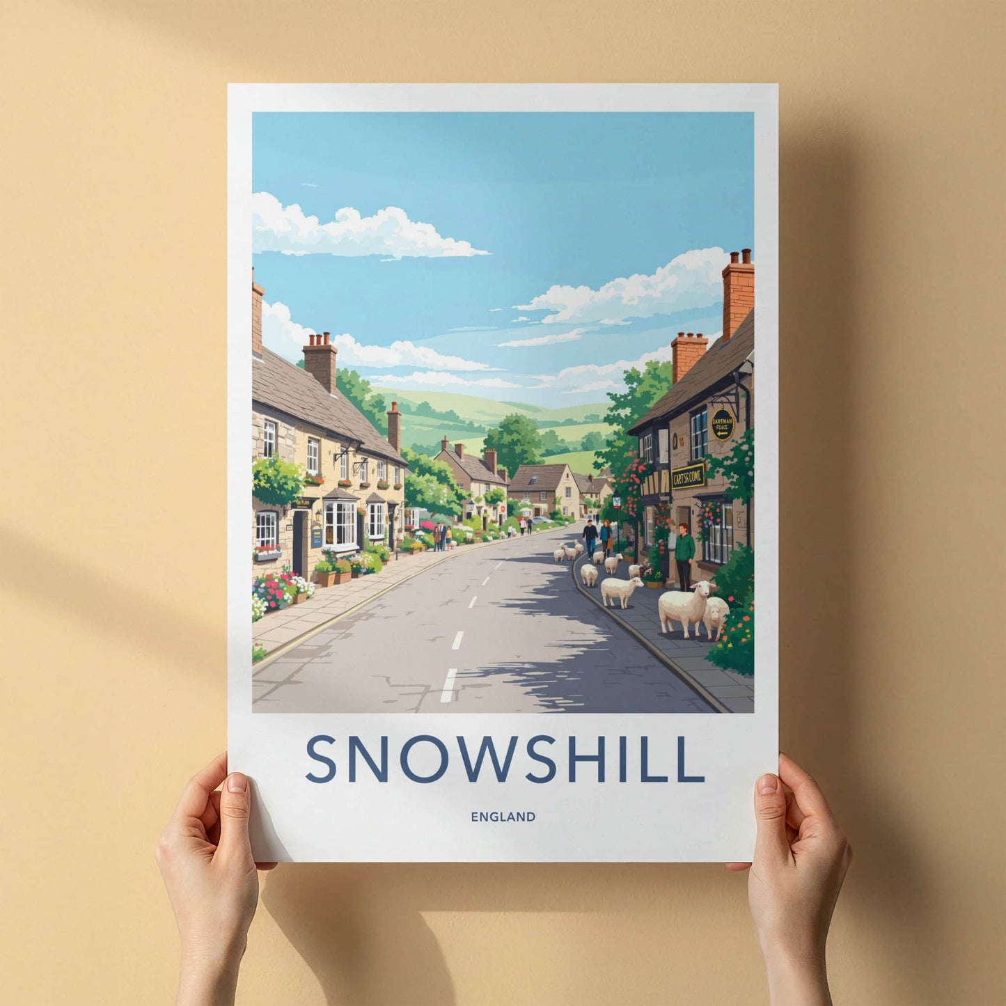 Snowshill Poster - England Travel Art - Cotswold Sheep Village Home Decor