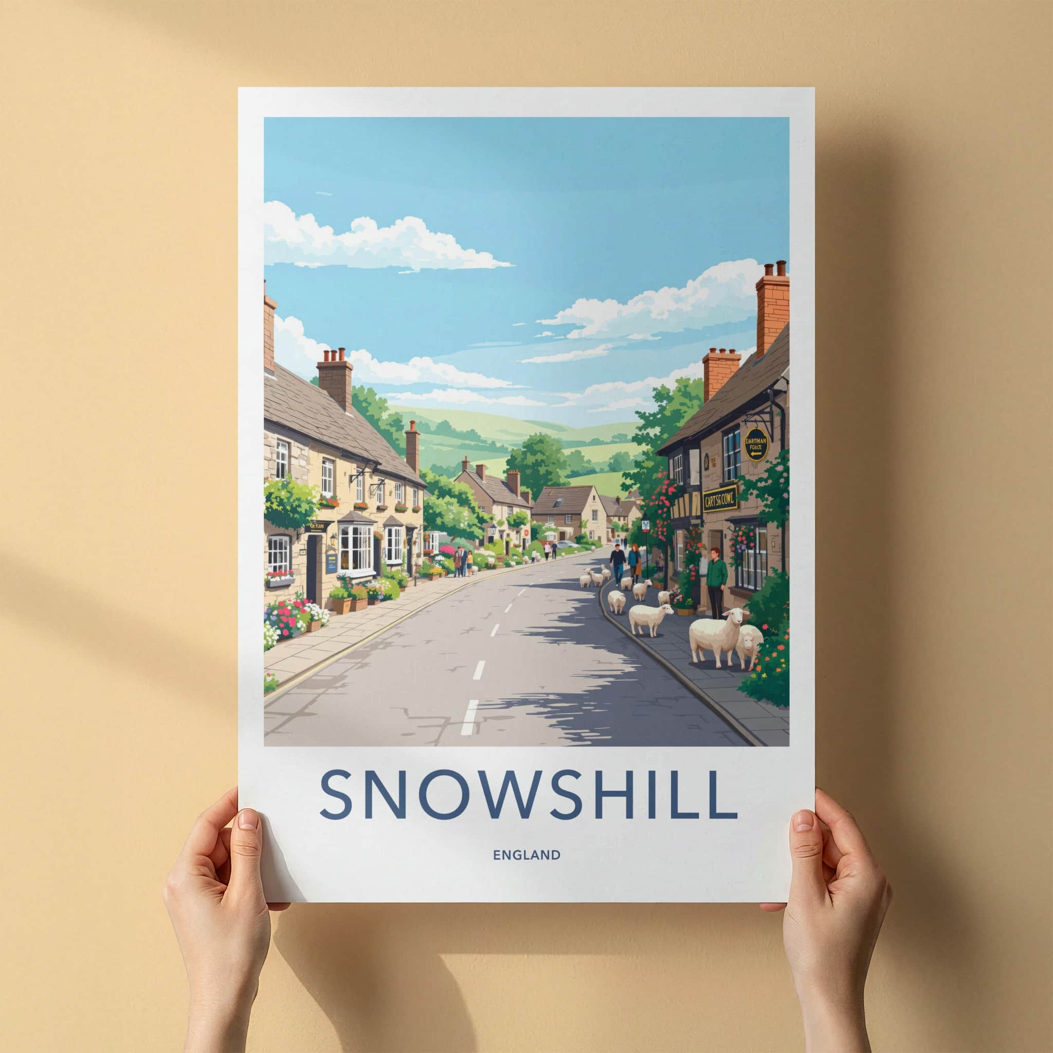 Snowshill Poster - England Travel Art - Cotswold Sheep Village Home Decor
