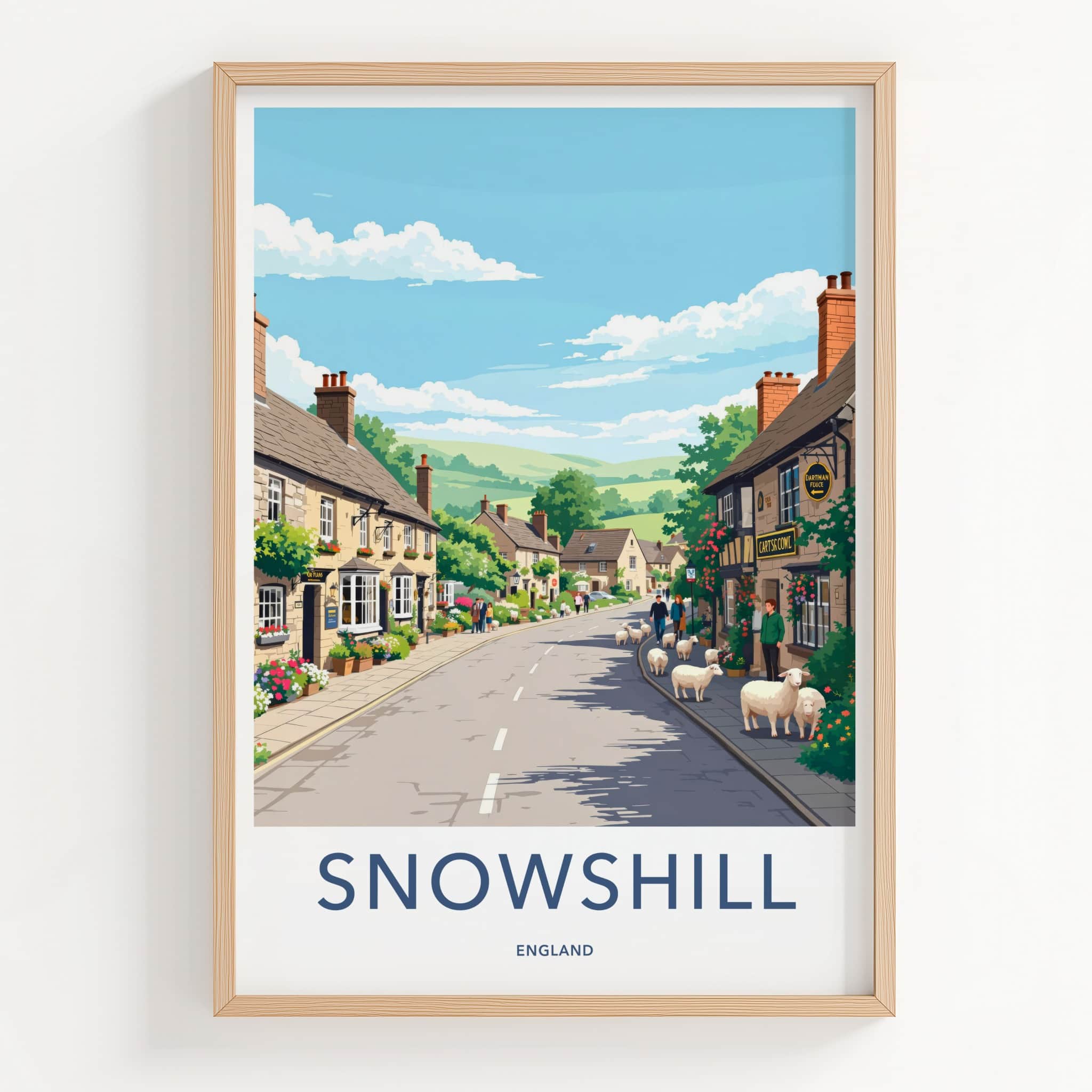 Snowshill Poster - England Travel Art - Cotswold Sheep Village Home Decor