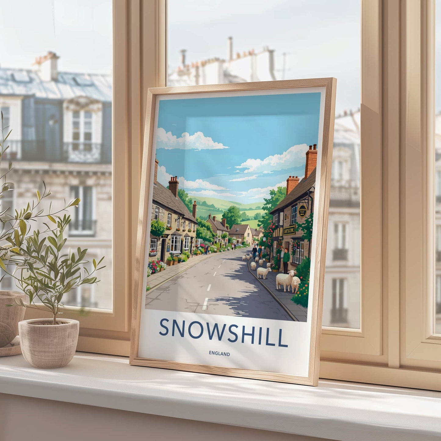 Snowshill Poster - England Travel Art - Cotswold Sheep Village Home Decor