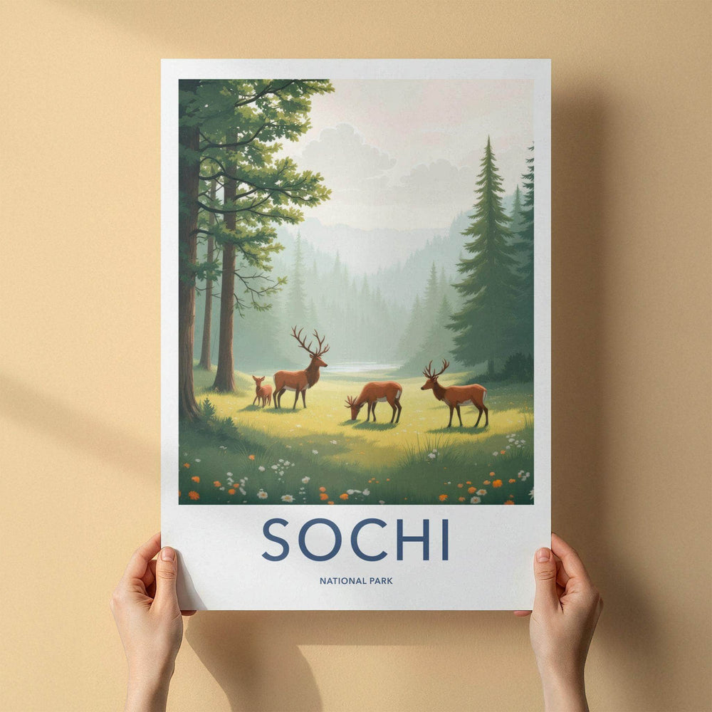 Sochi National Park Poster - Scenic Nature Decor With Deer & Forest