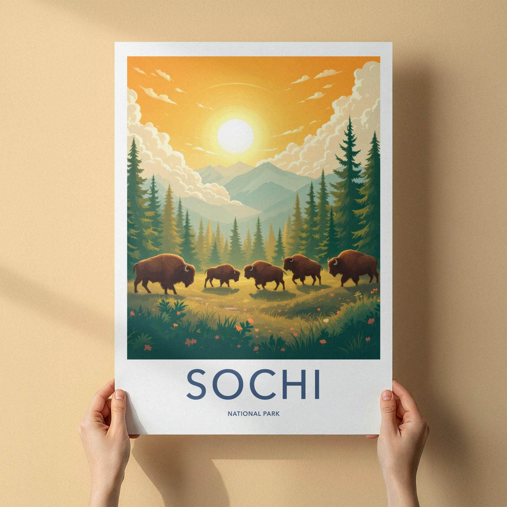 Sochi Wall Art - Scenic Russia Poster With Bison & Lush Forest