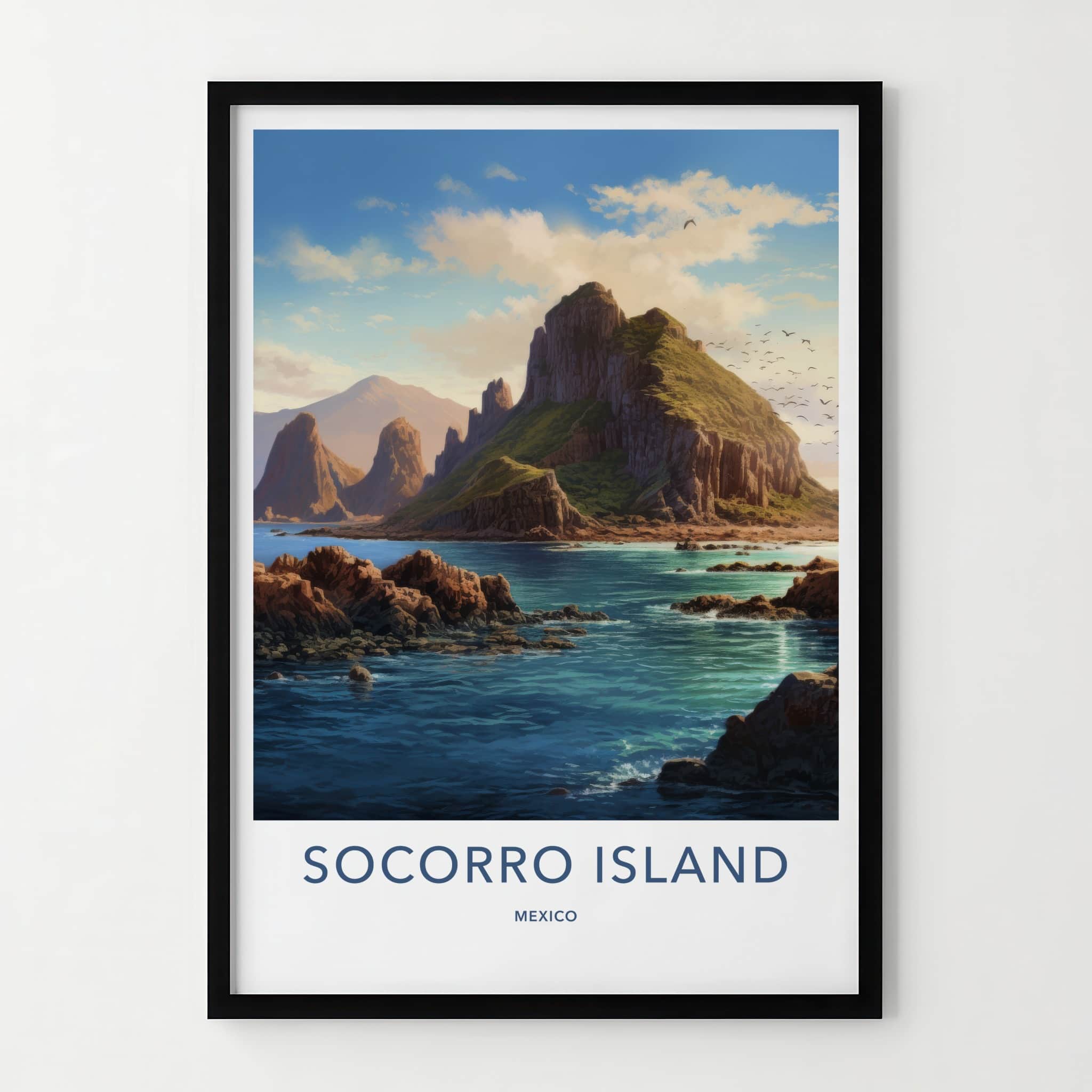 Socorro Island Poster - Mexico Travel Art - Rocky Cliff Ocean Home Decor