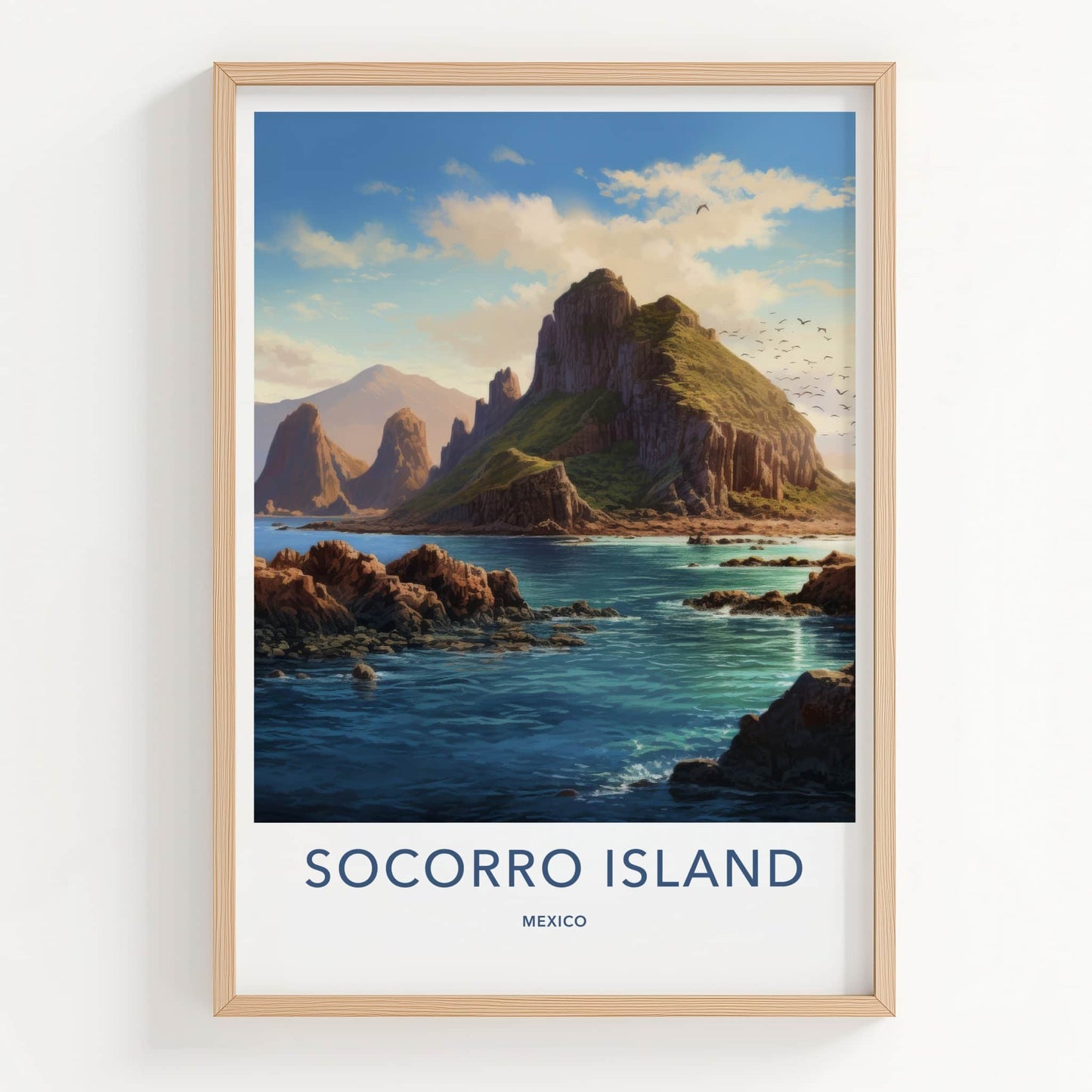 Socorro Island Poster - Mexico Travel Art - Rocky Cliff Ocean Home Decor
