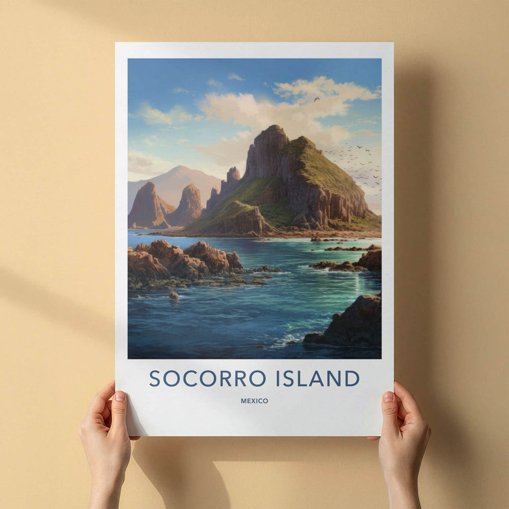 Socorro Island Poster - Mexico Travel Art - Rocky Cliff Ocean Home Decor