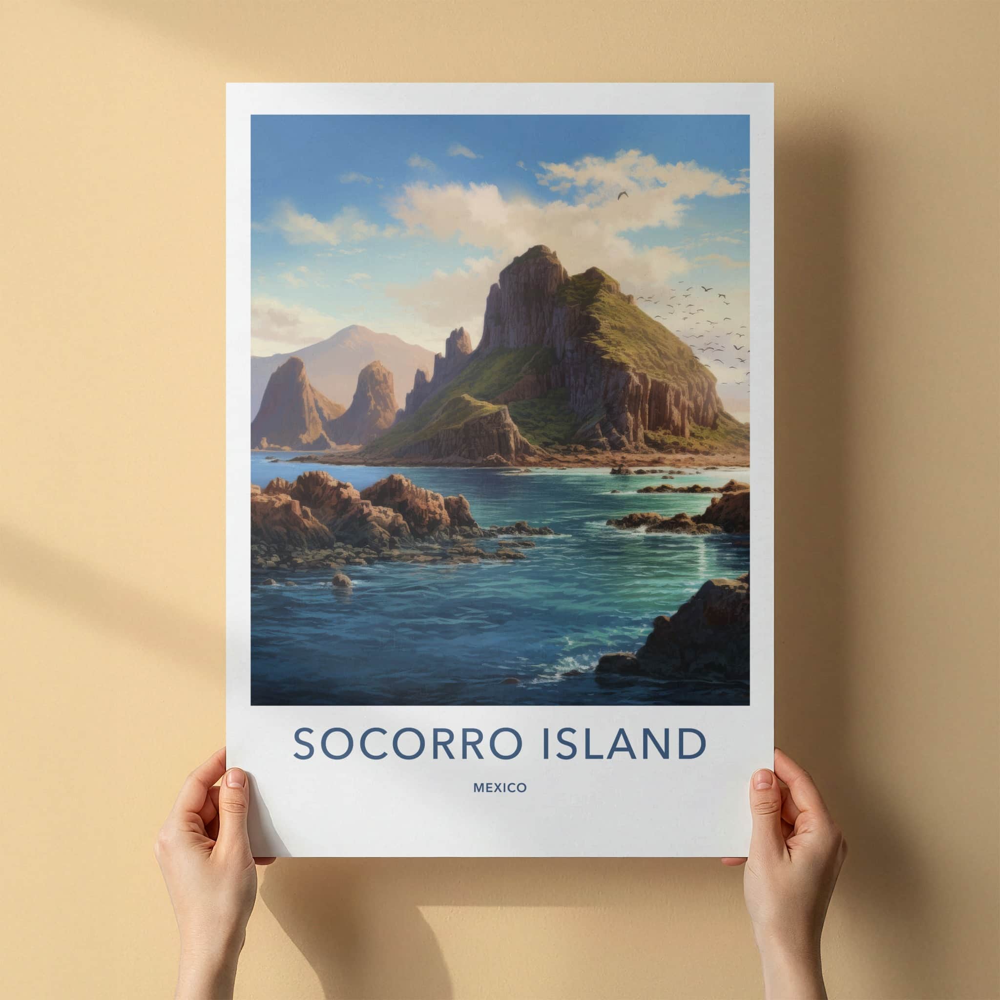 Socorro Island Poster - Mexico Travel Art - Rocky Cliff Ocean Home Decor