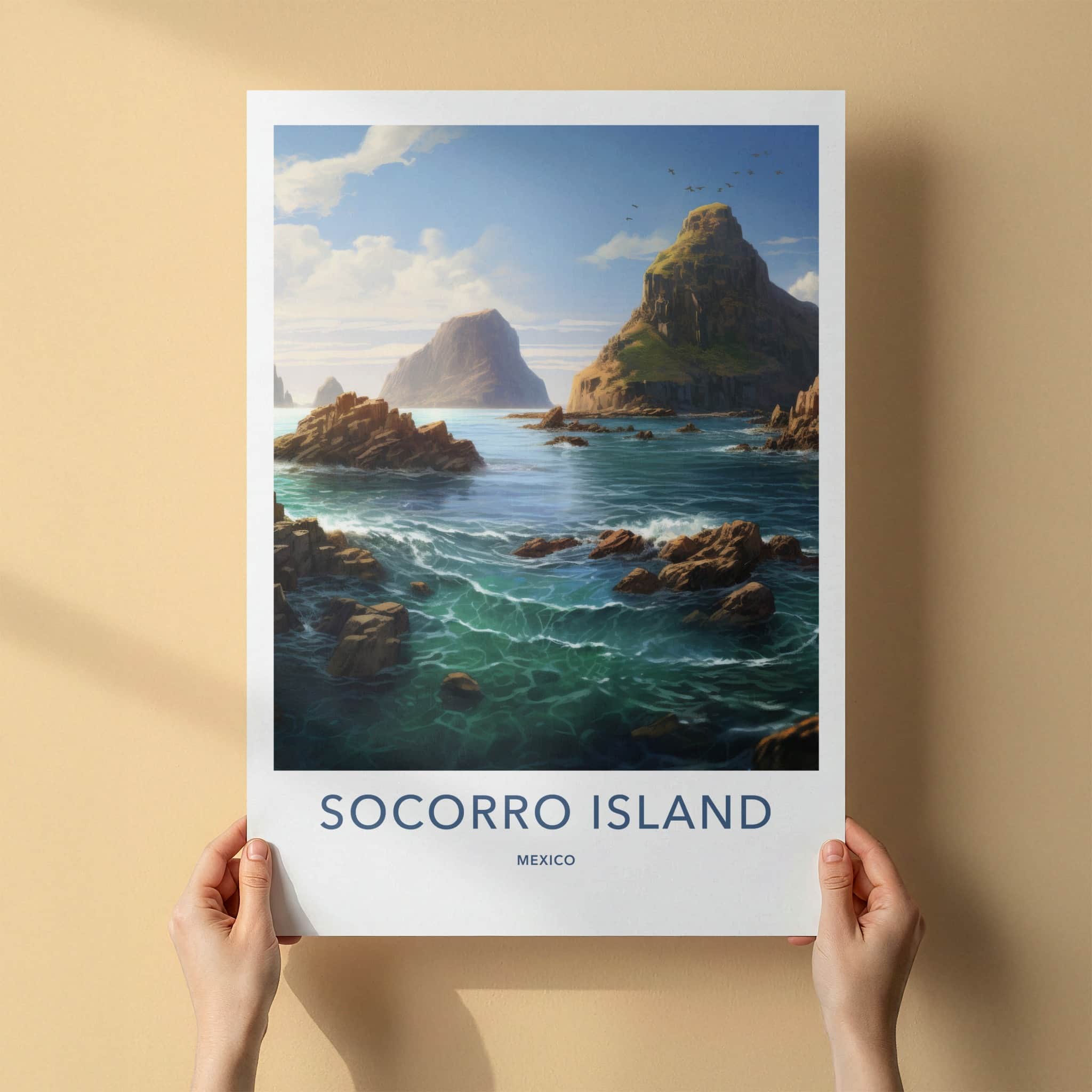 Socorro Island Poster - Mexico Travel Art - Rugged Island Coast Home Decor