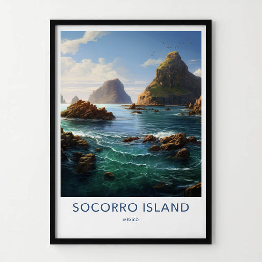Socorro Island Poster - Mexico Travel Art - Rugged Island Coast Home Decor