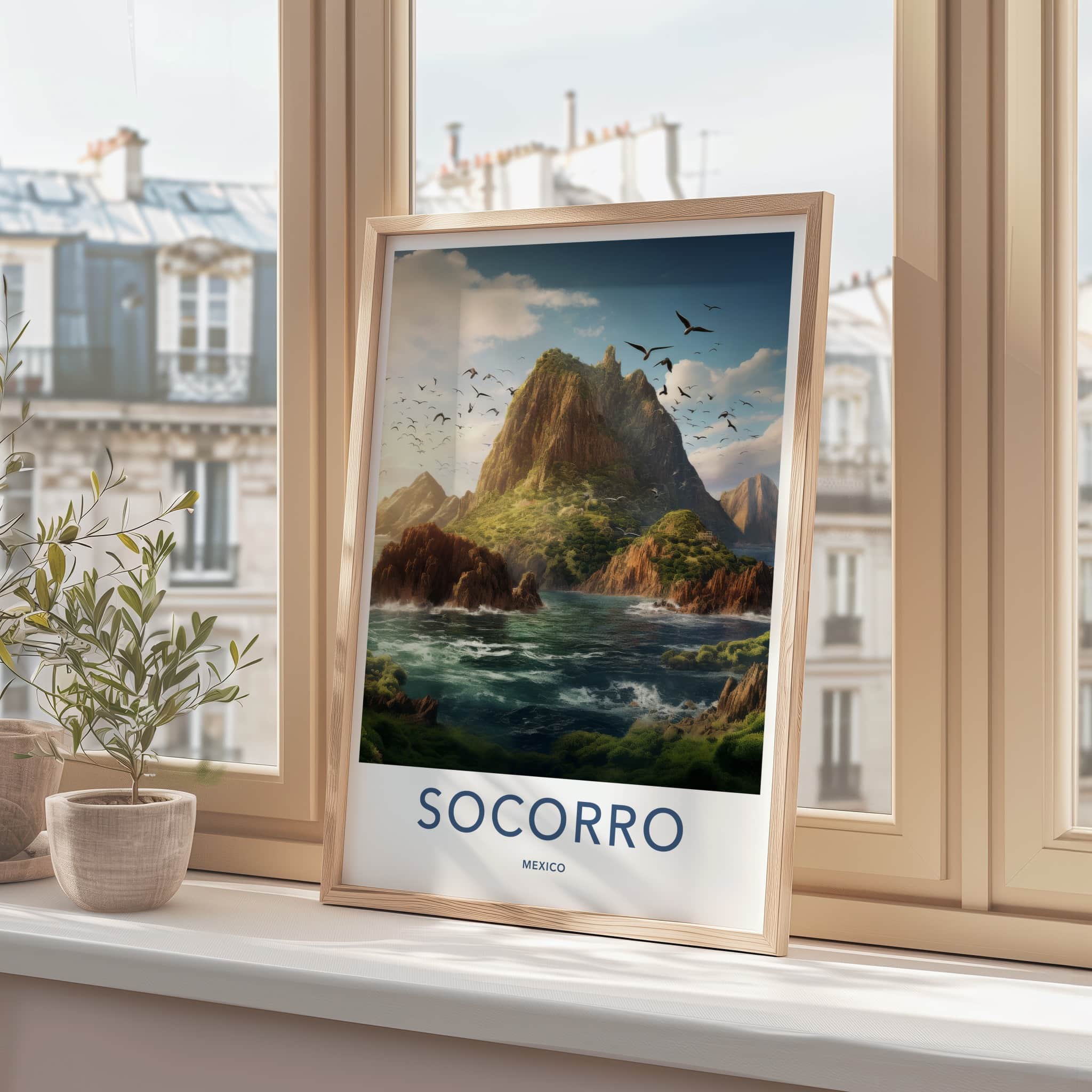 Socorro Poster - Mexico Wall Art - Flying Birds Ocean Home Decor
