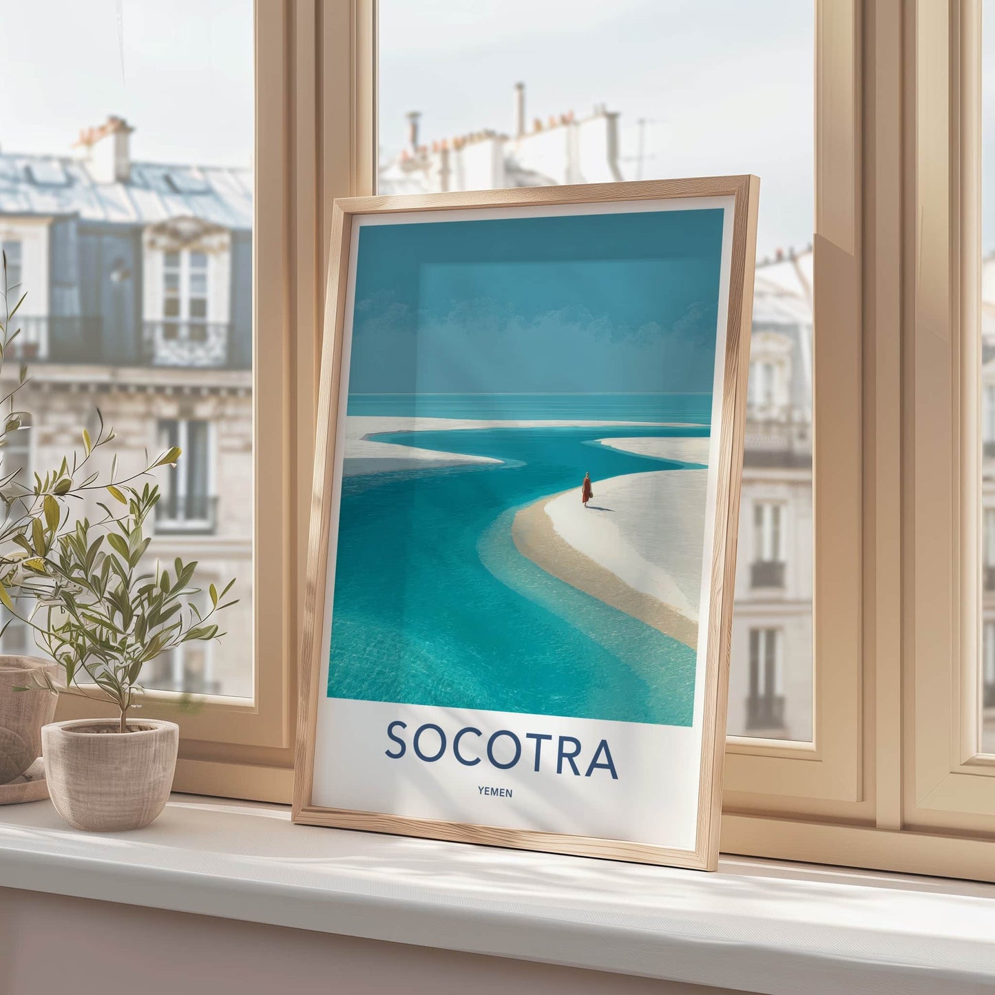 Socotra Poster - Yemen Travel Art - Lone Figure Beach Home Decor
