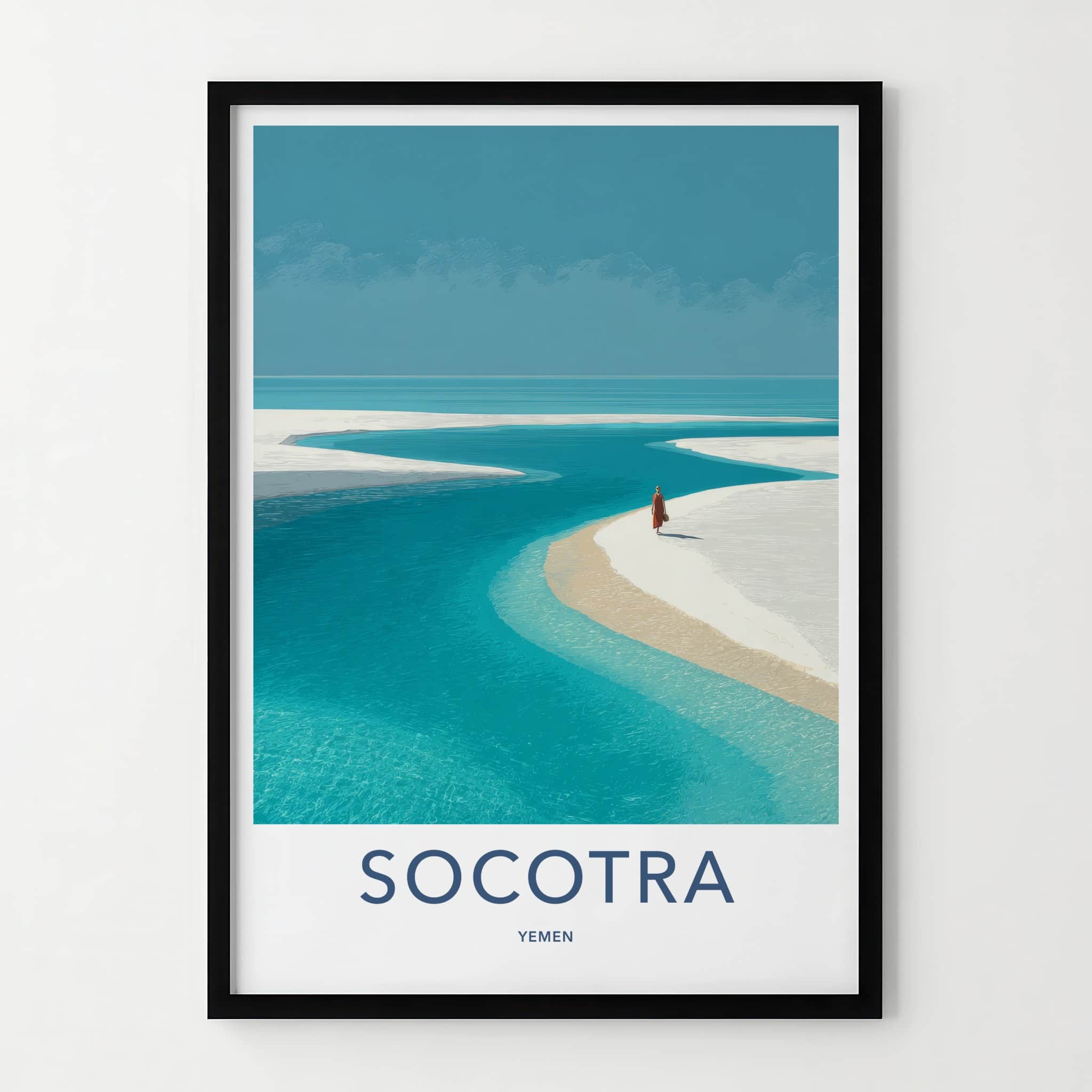 Socotra Poster - Yemen Travel Art - Lone Figure Beach Home Decor